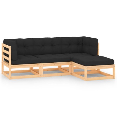 vidaXL Juego de muebles de jardín 4 pzas y cojines madera maciza pino