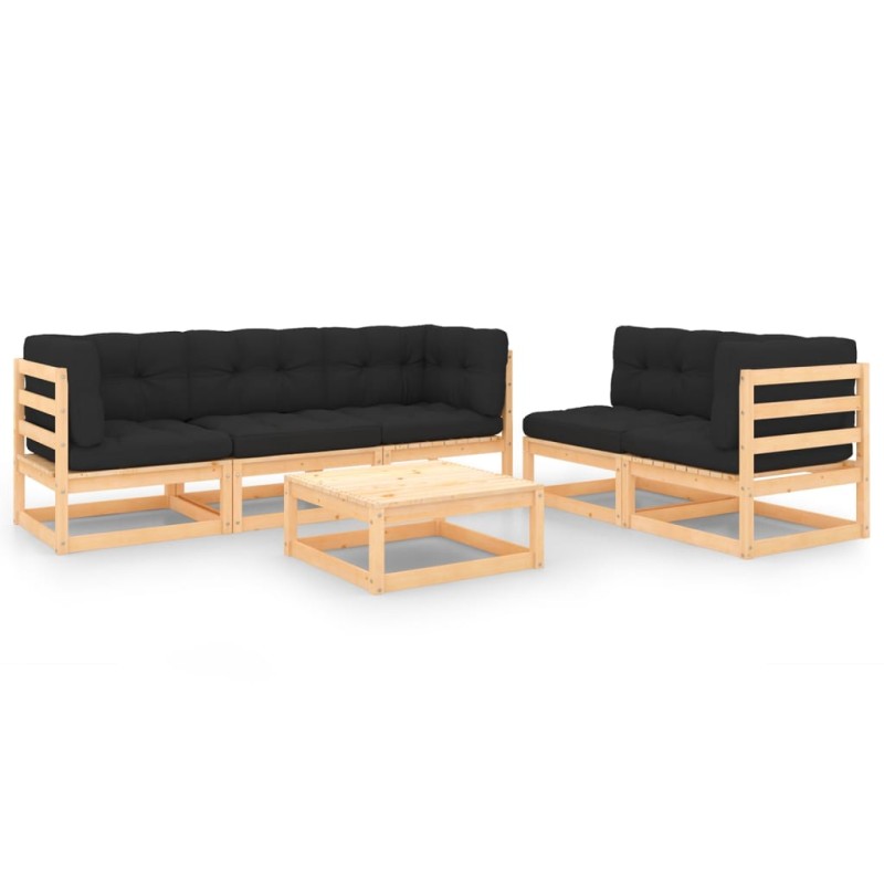 vidaXL Juego de muebles de jardín 6 pzas y cojines madera maciza pino vidaXL Juego de muebles de jardín 6 pzas y cojines madera maciza pino
