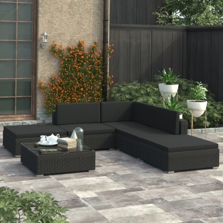 vidaXL Set muebles de jardín 6 piezas y cojines ratán sintético negro