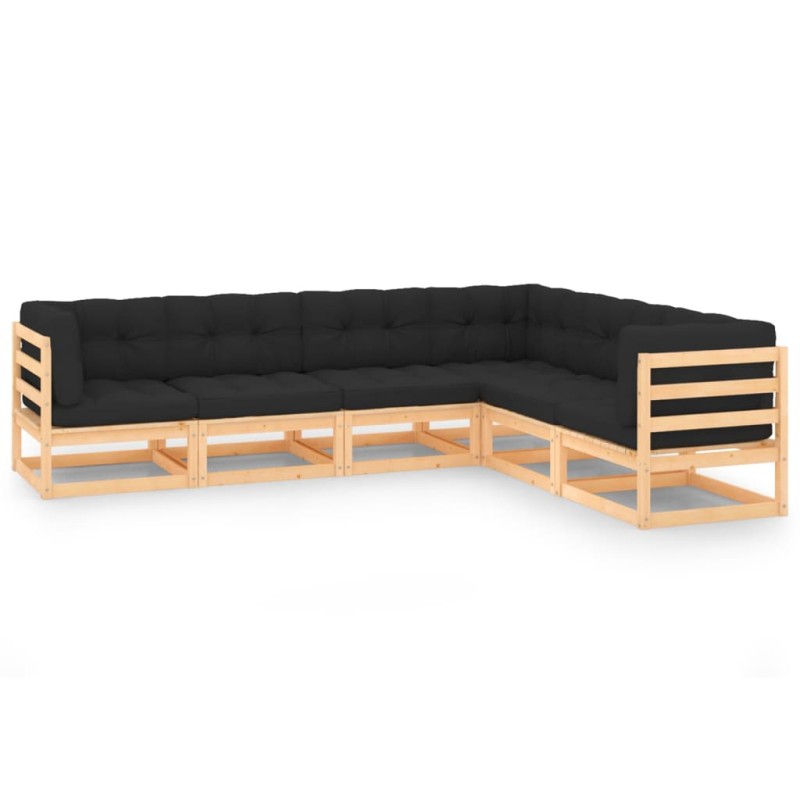 vidaXL Juego de muebles de jardín 6 pzas y cojines madera maciza pino vidaXL Juego de muebles de jardín 6 pzas y cojines madera maciza pino