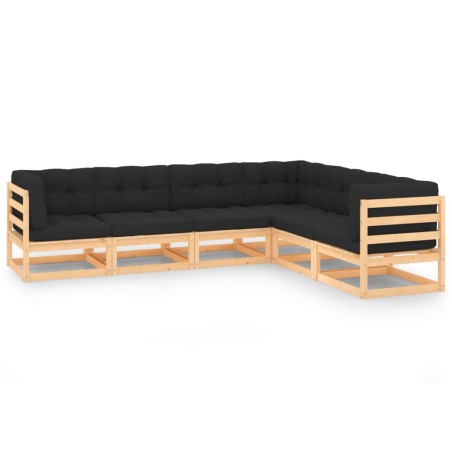 vidaXL Juego de muebles de jardín 6 pzas y cojines madera maciza pino