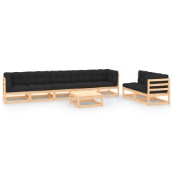 vidaXL Muebles de jardín 8 pzas y cojines madera maciza pino