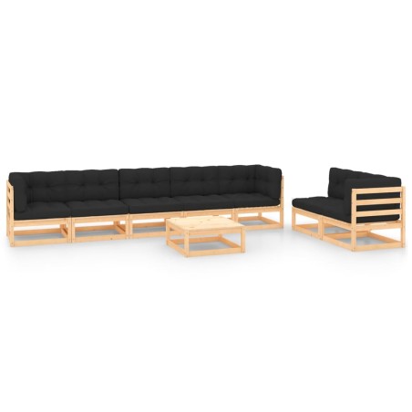 vidaXL Muebles de jardín 8 pzas y cojines madera maciza pino