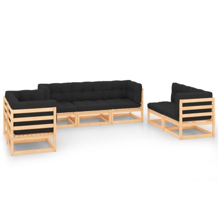 vidaXL Juego de muebles de jardín 7 pzas y cojines madera maciza pino