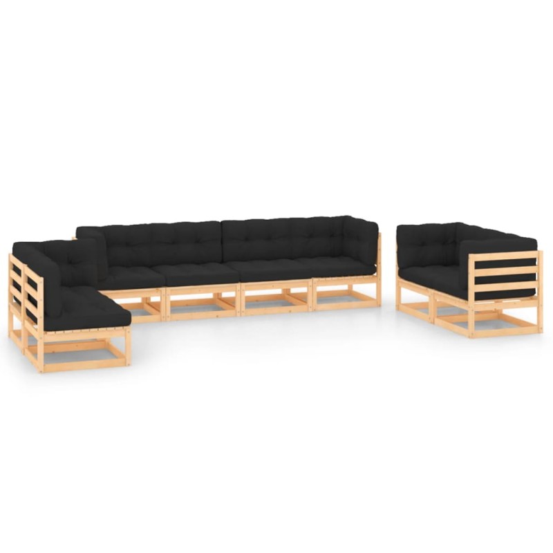 vidaXL Muebles de jardín 8 pzas y cojines madera maciza pino vidaXL Muebles de jardín 8 pzas y cojines madera maciza pino