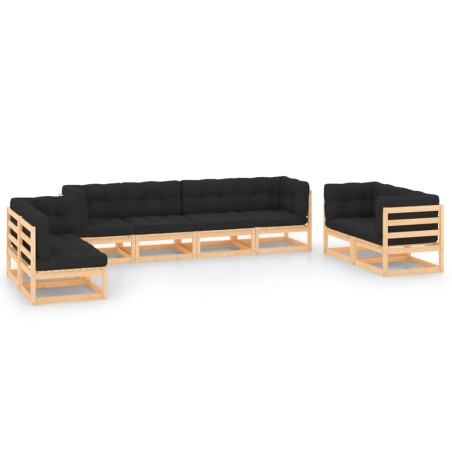 vidaXL Muebles de jardín 8 pzas y cojines madera maciza pino
