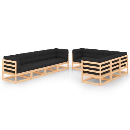 vidaXL Juego de muebles de jardín 9 pzas y cojines madera maciza pino