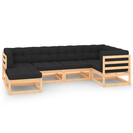 vidaXL Juego de muebles de jardín 6 pzas y cojines madera maciza pino