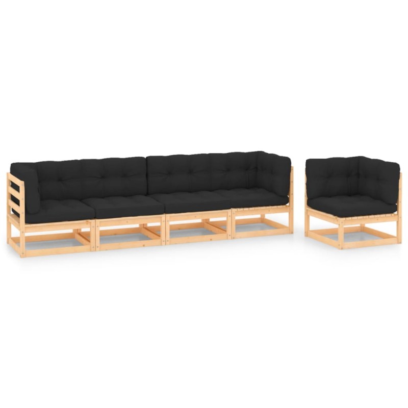 vidaXL Juego de muebles de jardín 5 pzas y cojines madera maciza pino vidaXL Juego de muebles de jardín 5 pzas y cojines madera maciza pino