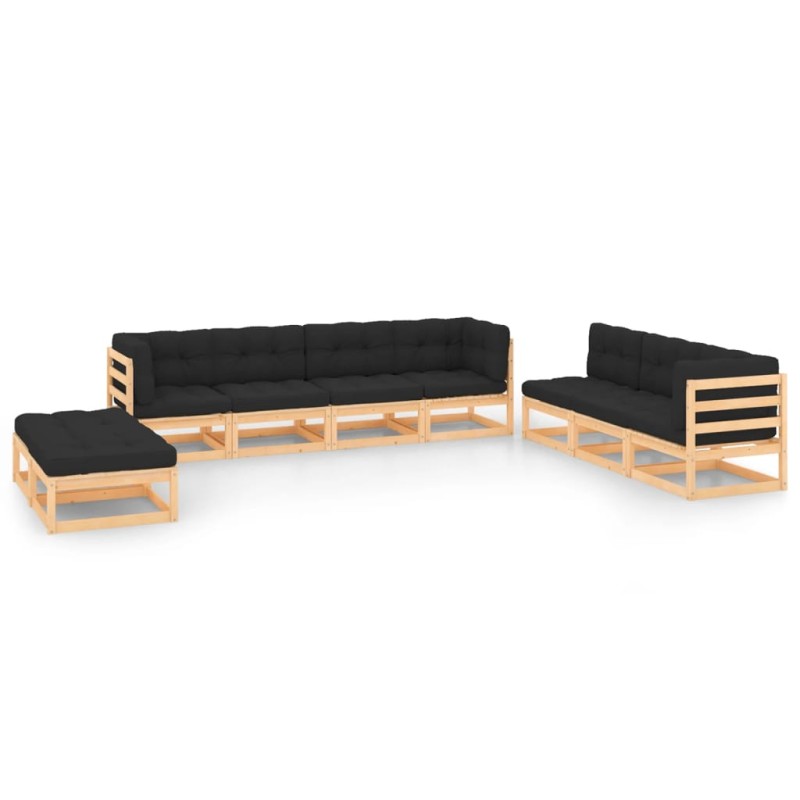 vidaXL Juego de muebles de jardín 9 pzas y cojines madera maciza pino vidaXL Juego de muebles de jardín 9 pzas y cojines madera maciza pino