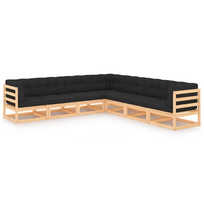 vidaXL Juego de muebles de jardín 7 pzas y cojines madera maciza pino vidaXL Juego de muebles de jardín 7 pzas y cojines madera maciza pino