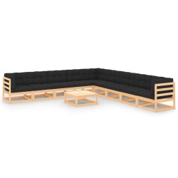 vidaXL Juego de muebles de jardín 10 pzas y cojines madera maciza pino