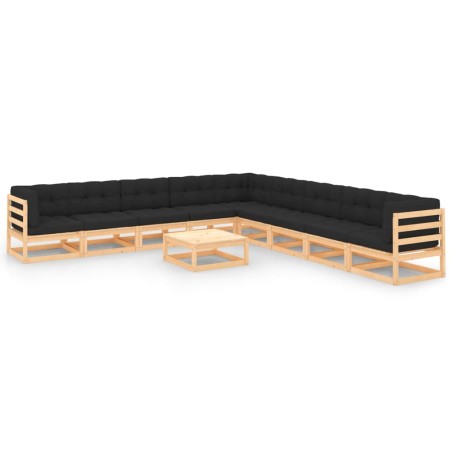 vidaXL Juego de muebles de jardín 10 pzas y cojines madera maciza pino