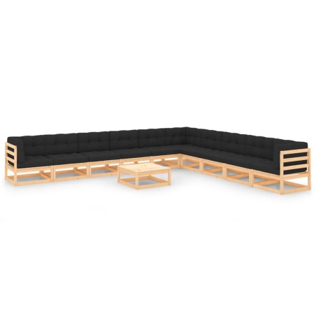 vidaXL Juego de muebles de jardín 11 pzas y cojines madera maciza pino