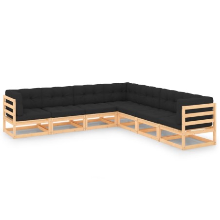 vidaXL Juego de muebles de jardín 7 pzas y cojines madera maciza pino