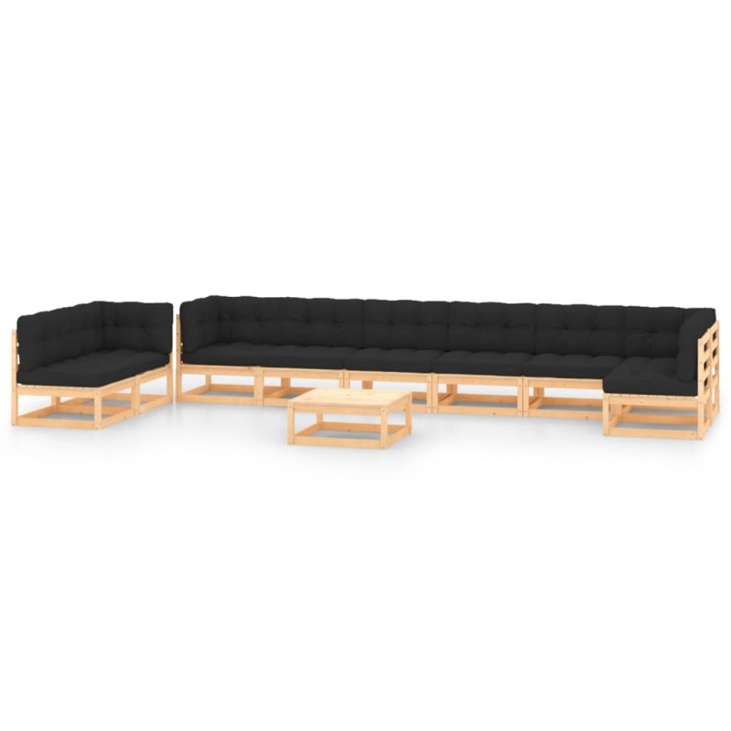 vidaXL Muebles de jardín 10 pzas cojines antracita madera maciza pino vidaXL Muebles de jardín 10 pzas cojines antracita madera maciza pino