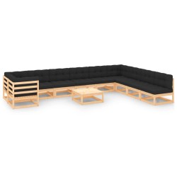 vidaXL Muebles de jardín 11 pzas cojines antracita madera maciza pino
