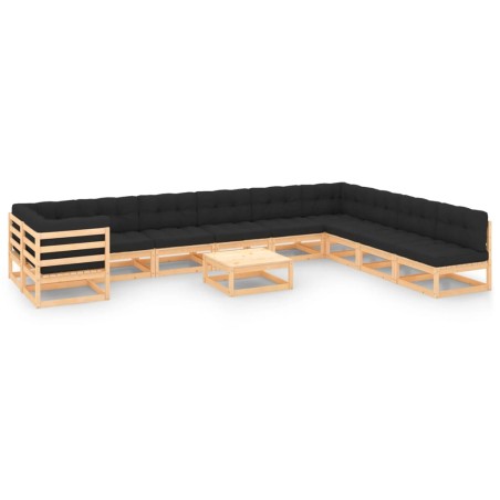 vidaXL Muebles de jardín 11 pzas cojines antracita madera maciza pino