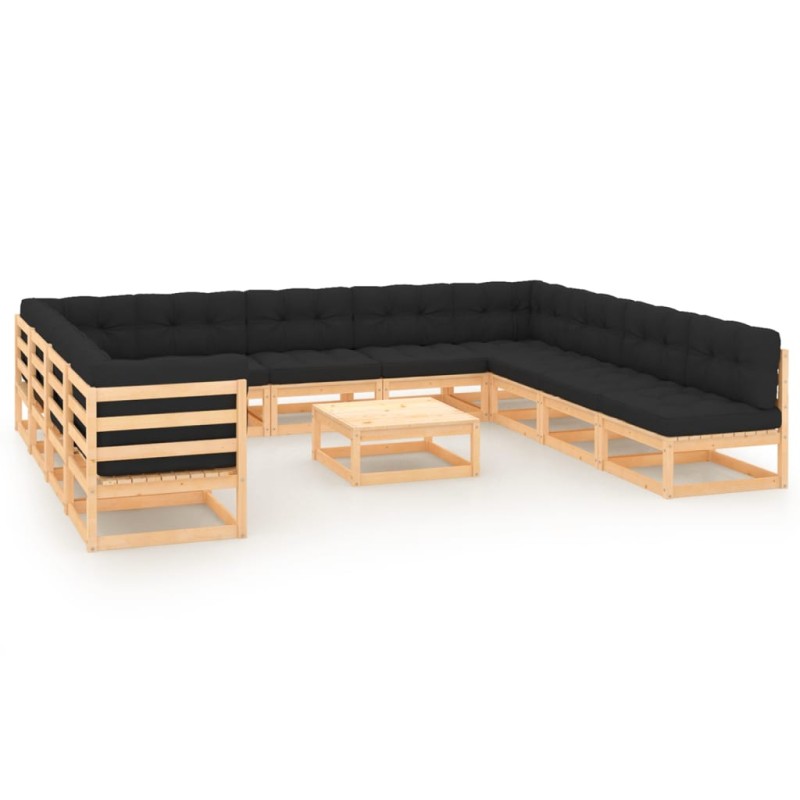 vidaXL Muebles de jardín 12 pzas con cojines antracita madera maciza vidaXL Muebles de jardín 12 pzas con cojines antracita madera maciza