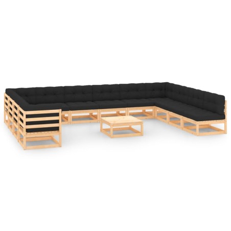 vidaXL Muebles de jardín 13 pzas con cojines antracita madera maciza