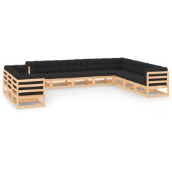 vidaXL Muebles de jardín 11 pzas cojines antracita madera maciza pino