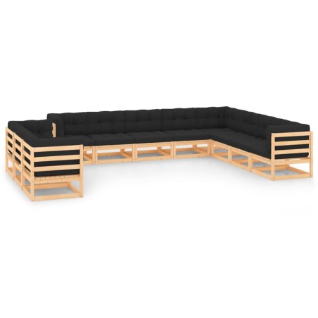 vidaXL Muebles de jardín 11 pzas cojines antracita madera maciza pino