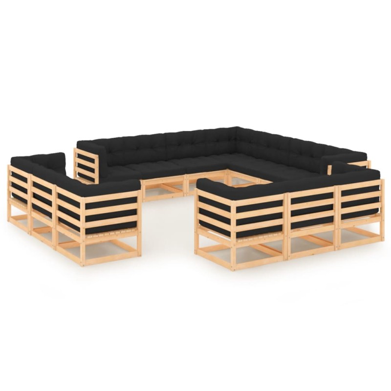 vidaXL Muebles de jardín 13 pzas con cojines antracita madera maciza vidaXL Muebles de jardín 13 pzas con cojines antracita madera maciza