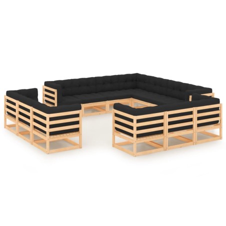 vidaXL Muebles de jardín 13 pzas con cojines antracita madera maciza