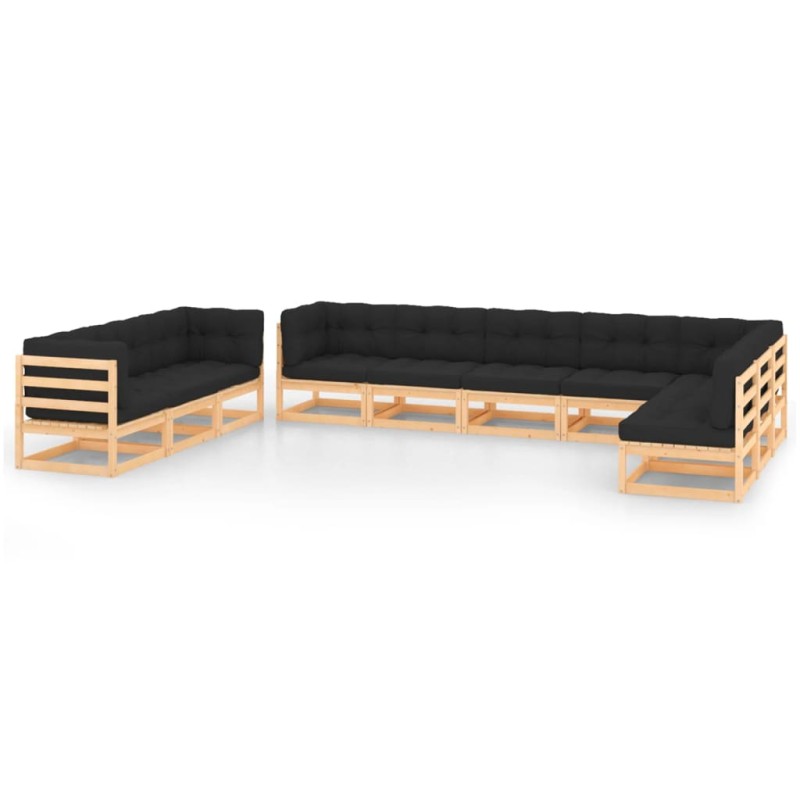 vidaXL Muebles de jardín 10 pzas cojines antracita madera maciza pino vidaXL Muebles de jardín 10 pzas cojines antracita madera maciza pino