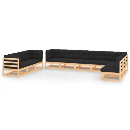 vidaXL Muebles de jardín 10 pzas cojines antracita madera maciza pino