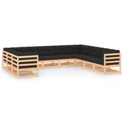 vidaXL Muebles de jardín 10 pzas cojines antracita madera maciza pino 