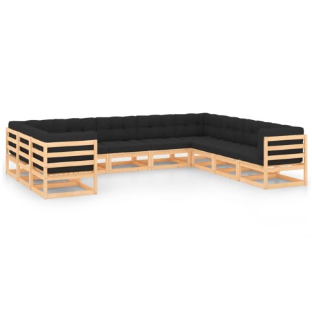 vidaXL Muebles de jardín 10 pzas cojines antracita madera maciza pino 