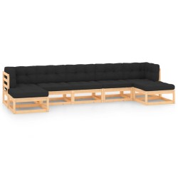 vidaXL Muebles de jardín 7 pzas y cojines antracita madera maciza pino