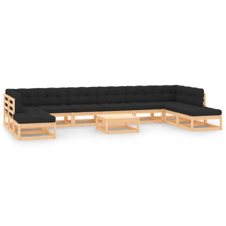 vidaXL Muebles de jardín 11 pzas cojines antracita madera maciza pino