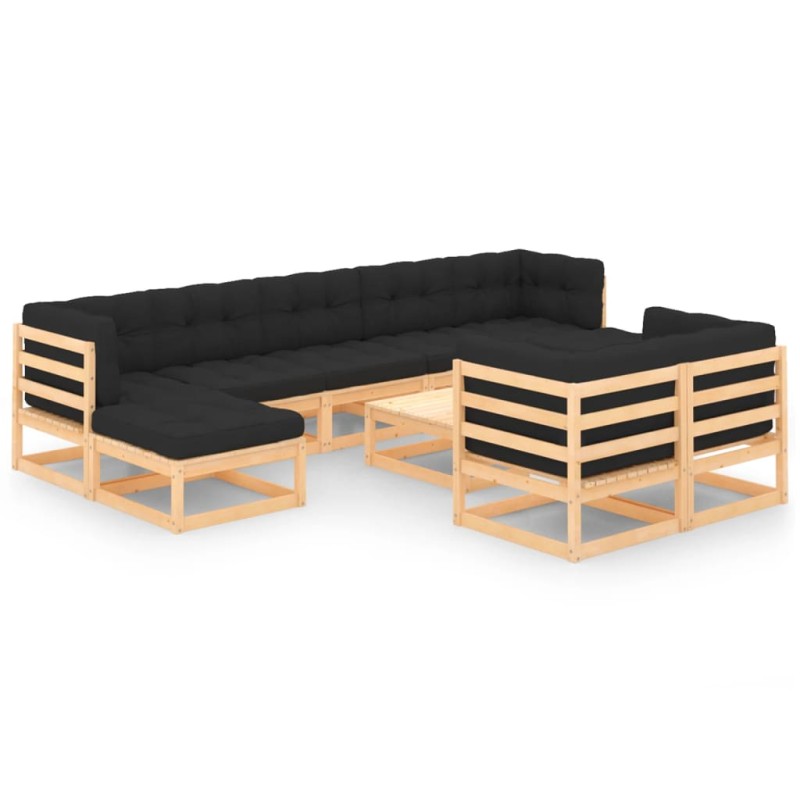 vidaXL Muebles de jardín 10 pzas cojines antracita madera maciza pino