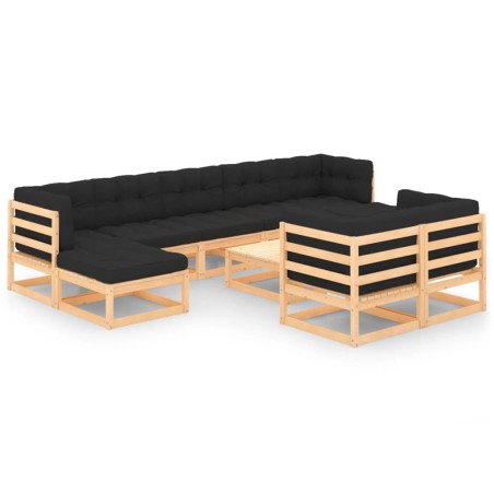 vidaXL Muebles de jardín 10 pzas cojines antracita madera maciza pino