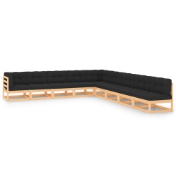 vidaXL Muebles de jardín 9 pzas y cojines antracita madera maciza pino