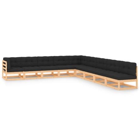 vidaXL Muebles de jardín 9 pzas y cojines antracita madera maciza pino