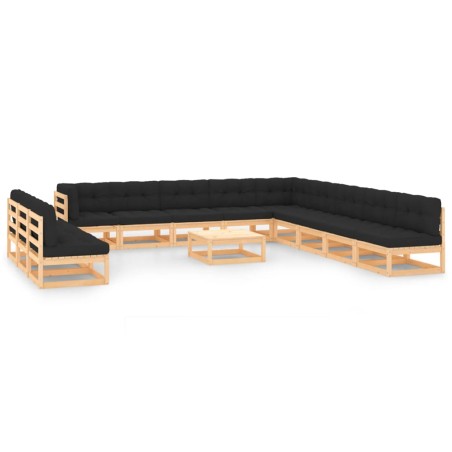 vidaXL Muebles de jardín 13 pzas con cojines antracita madera maciza