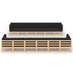 vidaXL Muebles de jardín 12 pzas con cojines antracita madera maciza