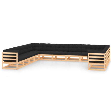 vidaXL Muebles de jardín 13 pzas con cojines antracita madera maciza