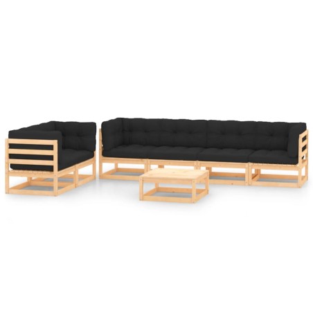 vidaXL Muebles de jardín 7 pzas y cojines antracita madera maciza pino