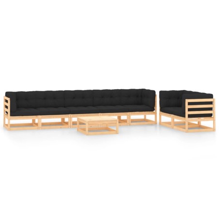 vidaXL Muebles de jardín 8 pzas y cojines antracita madera maciza pino