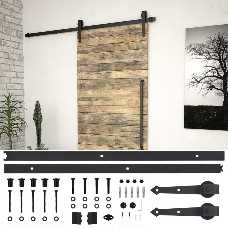 vidaXL Kit de herrajes para puertas correderas SKIEN acero negro 200cm vidaXL Kit de herrajes para puertas correderas SKIEN acero negro 200cm
