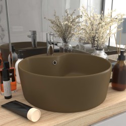 vidaXL Lavabo lujoso con rebosadero cerámica crema mate 36x13 cm