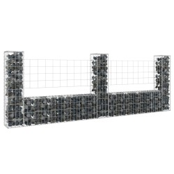 vidaXL Cesta de gaviones forma de U 3 postes de hierro 260x20x100 cm