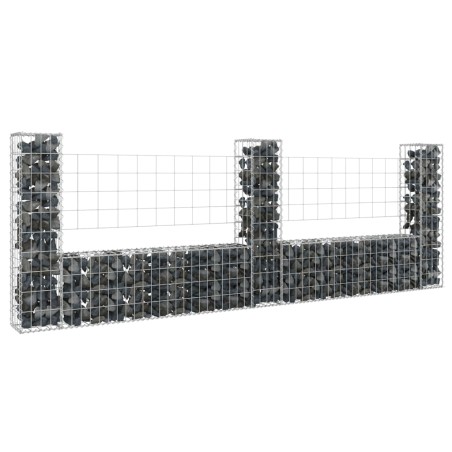 vidaXL Cesta de gaviones forma de U 3 postes de hierro 260x20x100 cm