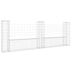 vidaXL Cesta de gaviones forma de U 3 postes de hierro 260x20x100 cm