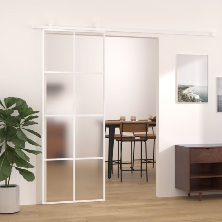vidaXL Puerta corredera ESG vidrio y aluminio blanca 76x205 cm