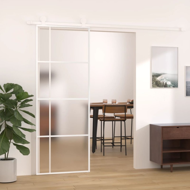 vidaXL Puerta corredera ESG vidrio y aluminio blanca 76x205 cm vidaXL Puerta corredera ESG vidrio y aluminio blanca 76x205 cm